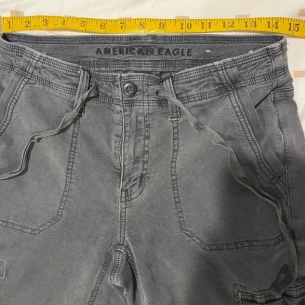 Low Rise Cargo Flare Jeans Dark Gray Y2K AE Size 2 - Picture 3 of 6